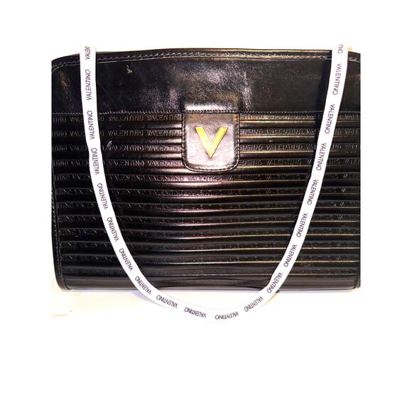 Vintage Valentino Garavani Leather Clutch Shoulder Bag Hand Bag Logo Black - Picture 2 of 11